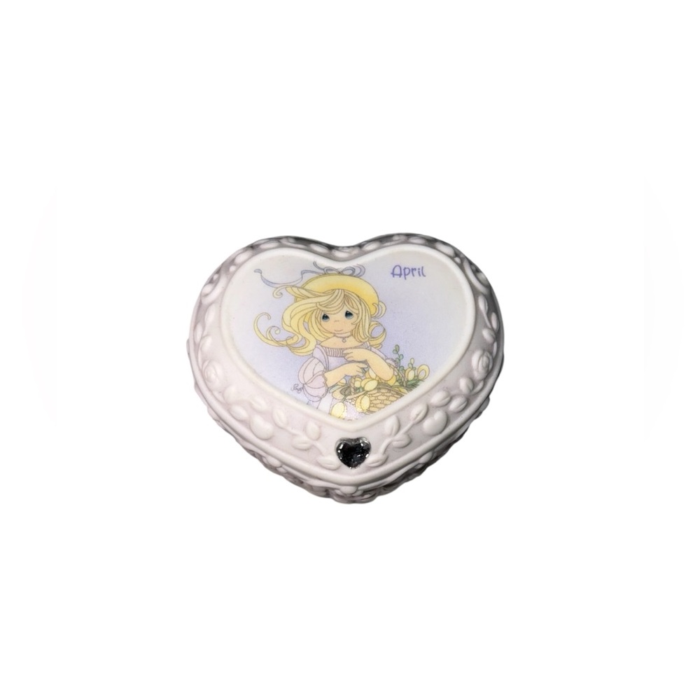 Precious Moments Heart-Shaped Trinket Box with April Birthstone